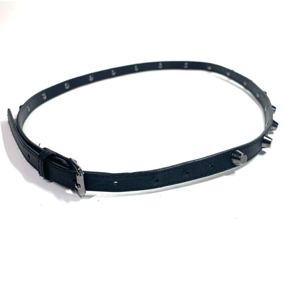H&M Vegan Leather Studded Skinny Belt Black & Silver Waist Size 32"/M #224530 - Picture 3 of 7